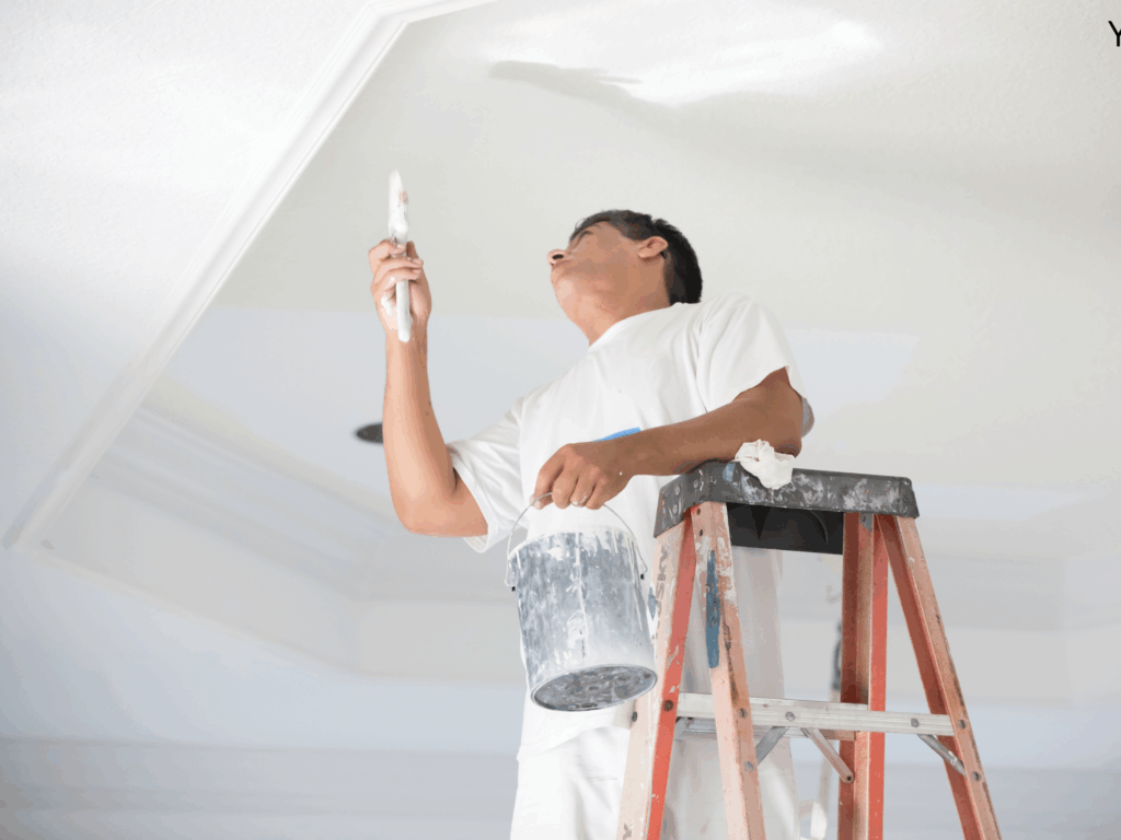 Professional painter applying fresh coat to ceiling – Precision Painters